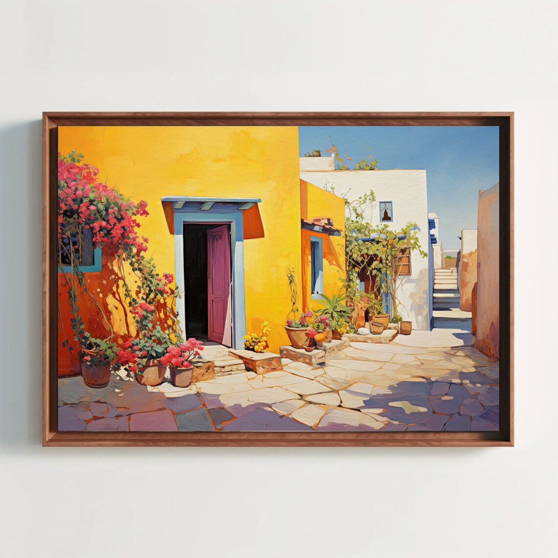 Colorful Mexican Street With Yellow House and Flowers Poster