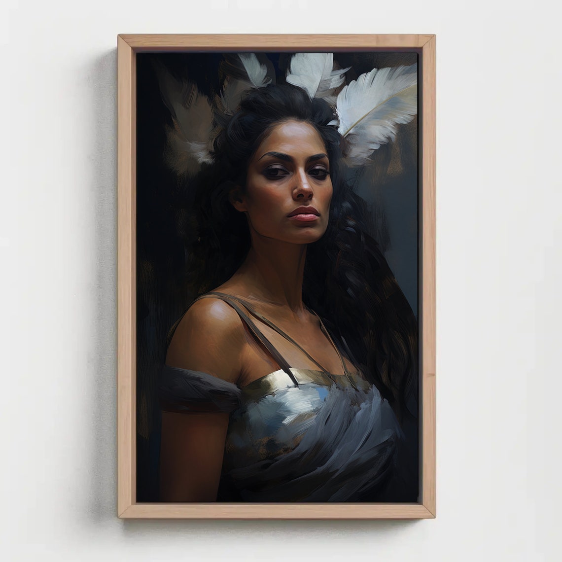 Nyx Greek Goddess Of Night White Feathers Dark Portrait Wall Art - Image 4