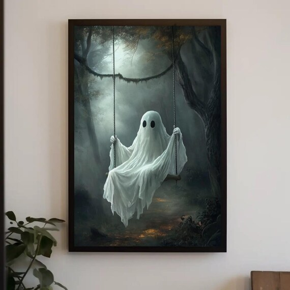 Ghost Rope Swing Misty Forest Ethereal Dreamy Spooky Halloween Poster