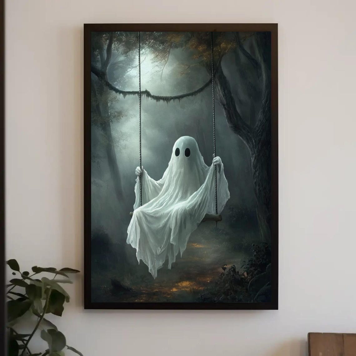 Ghost Rope Swing Misty Forest Ethereal Dreamy Spooky Halloween Poster
