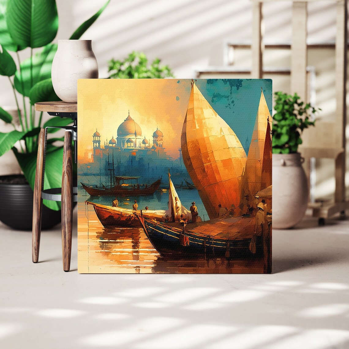 Indian Harbor Scene With Large Sailboats at Golden Sunset Poster - Image 4