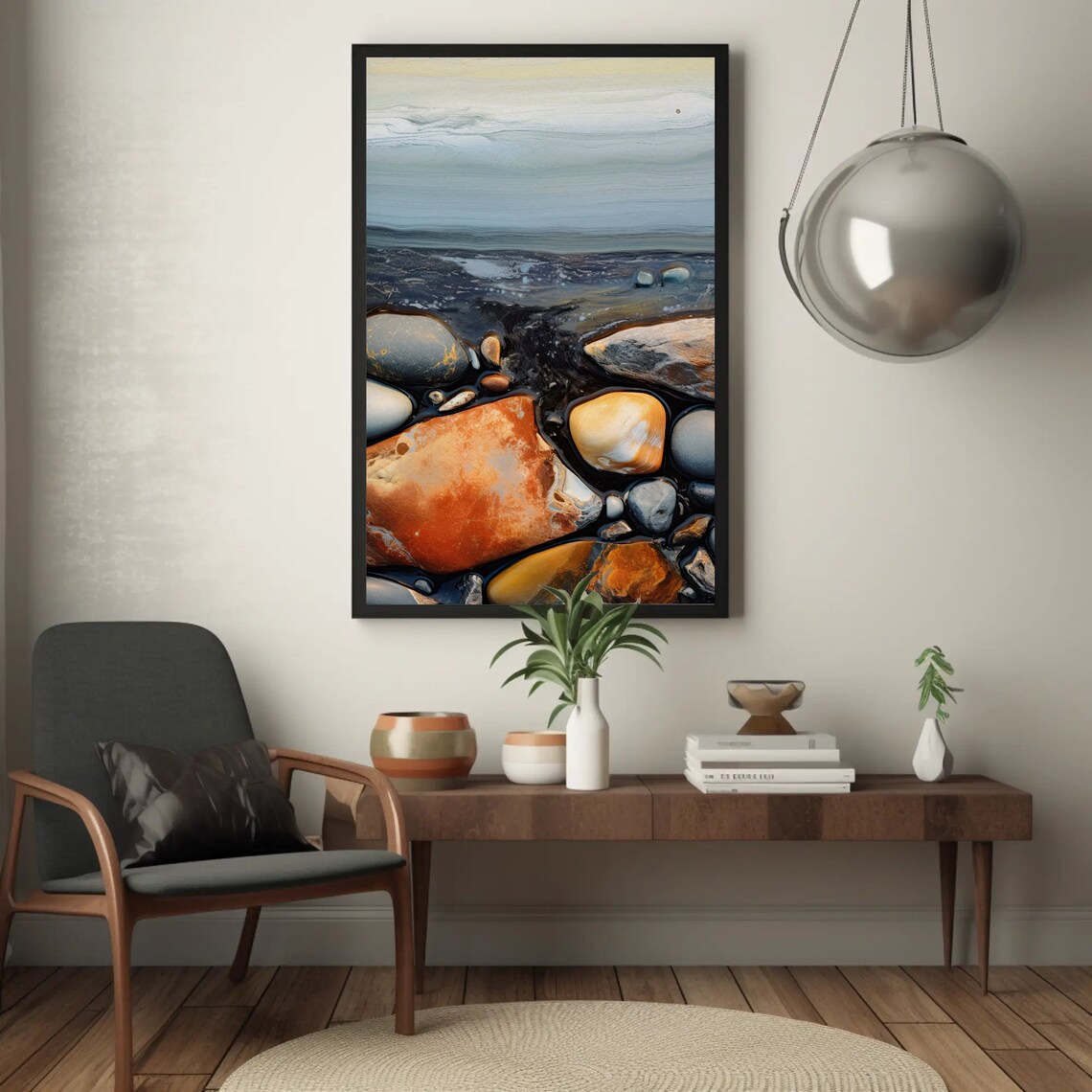 Rocks on a Sandy Beach, Modern Home Decor - Image 5