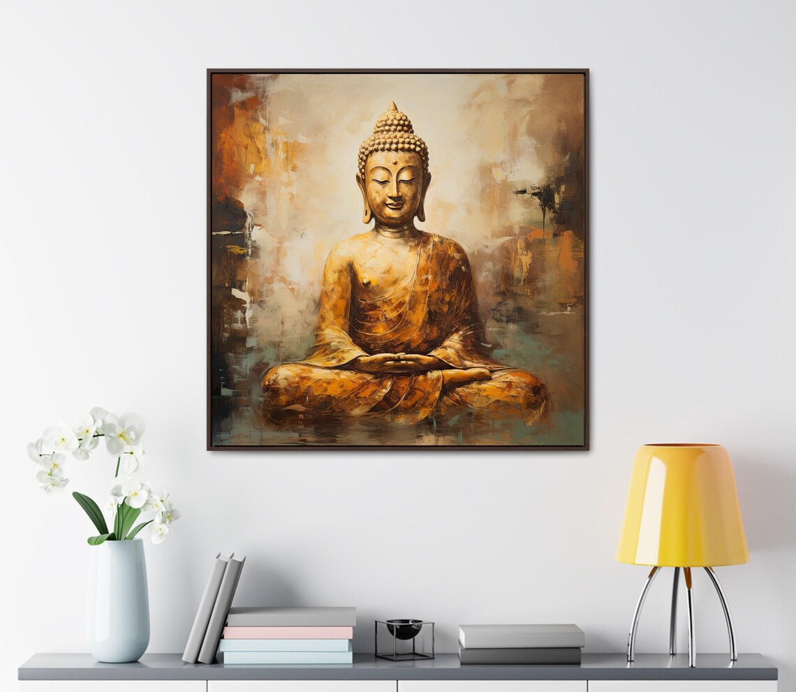 Golden Buddha Meditating in Warm Glow Light Spiritual Art Poster - Image 3
