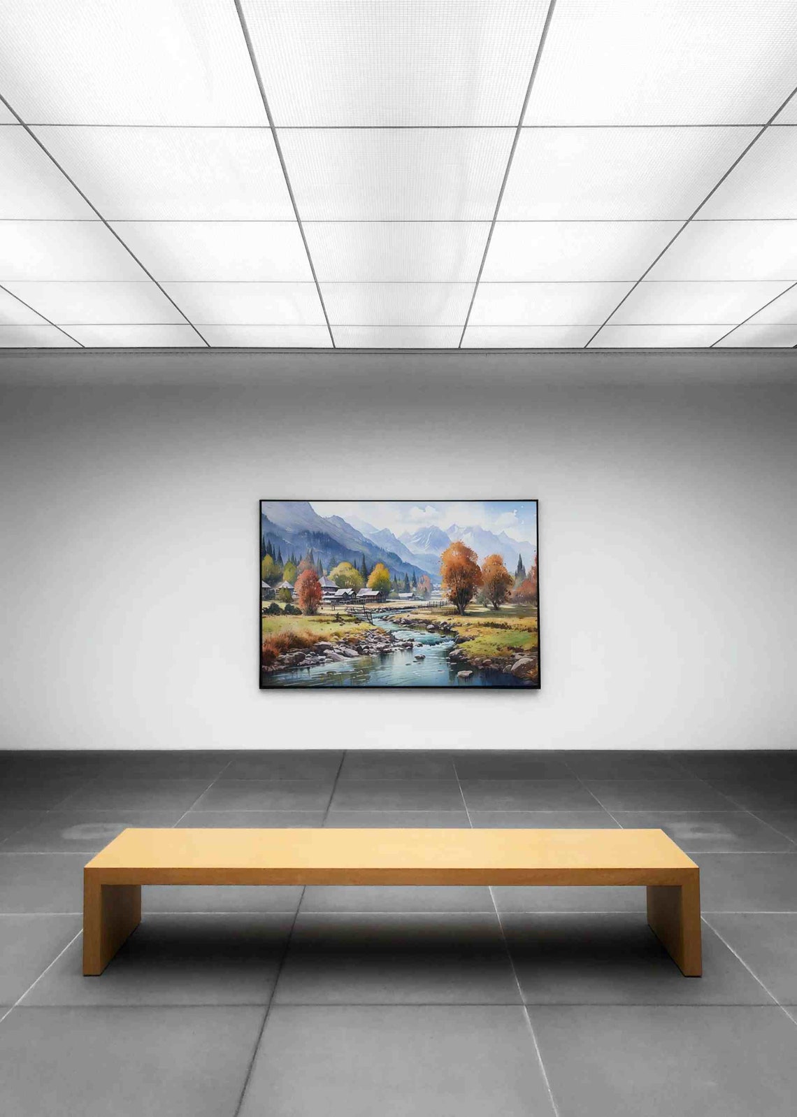 Kashmir Mountain Valley River Village Autumn Watercolor Poster - Image 4