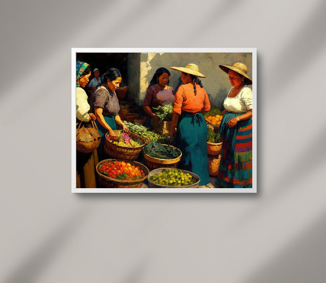Mexican Market Women Fresh Vegetable Baskets Market Scene Poster - Image 3