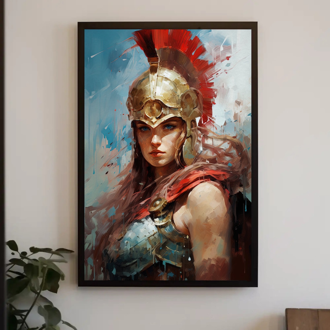 Athena Greek Goddess Of War Golden Crimson Helmet Painting Poster - Image 4