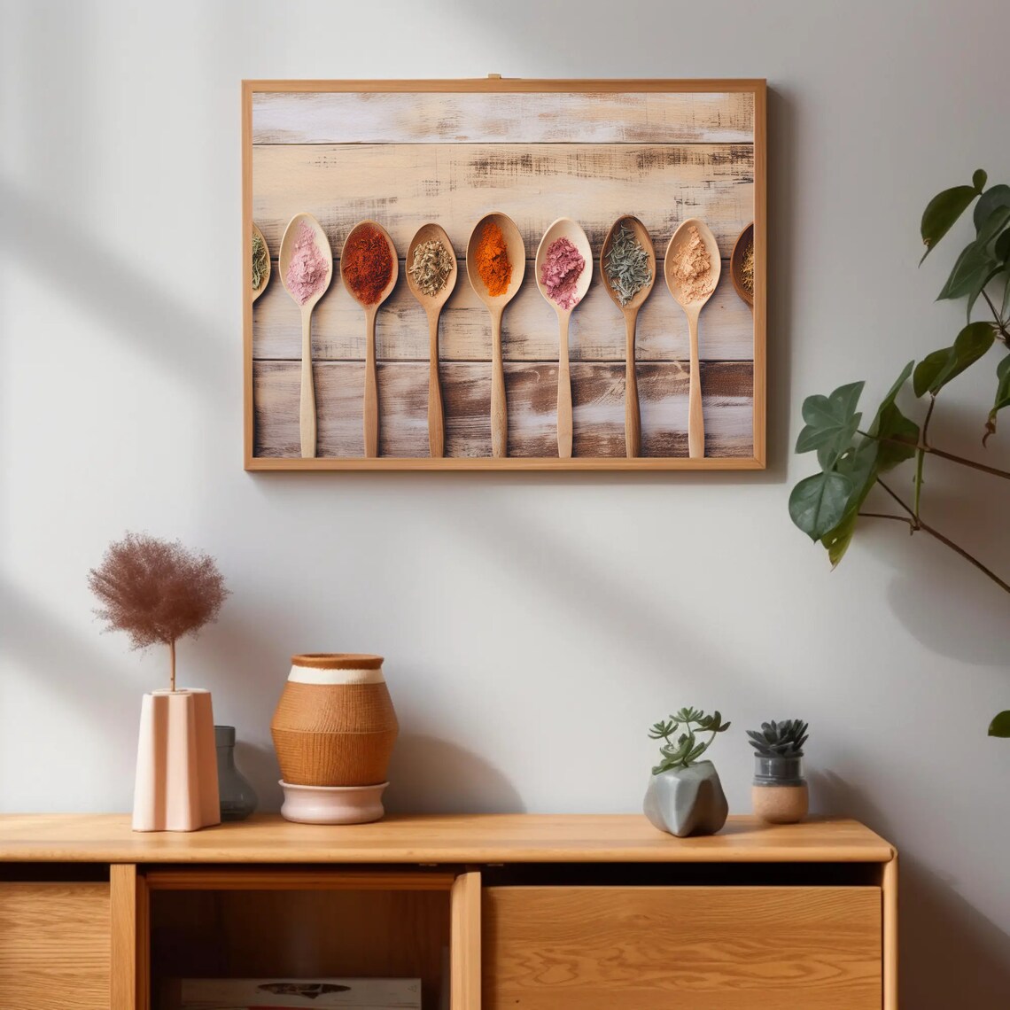 Wooden Spice Spoons on Distressed Wood Farmhouse Kitchen Poster - Image 2