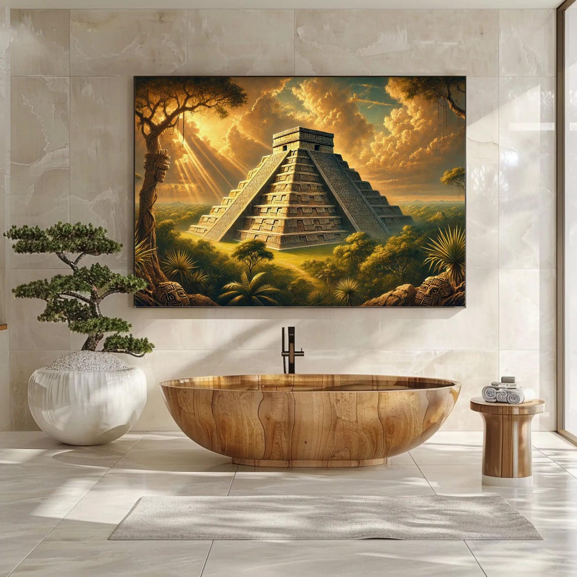 Ancient Mayan Pyramid At Golden Sunset Jungle Painting Poster - Image 3