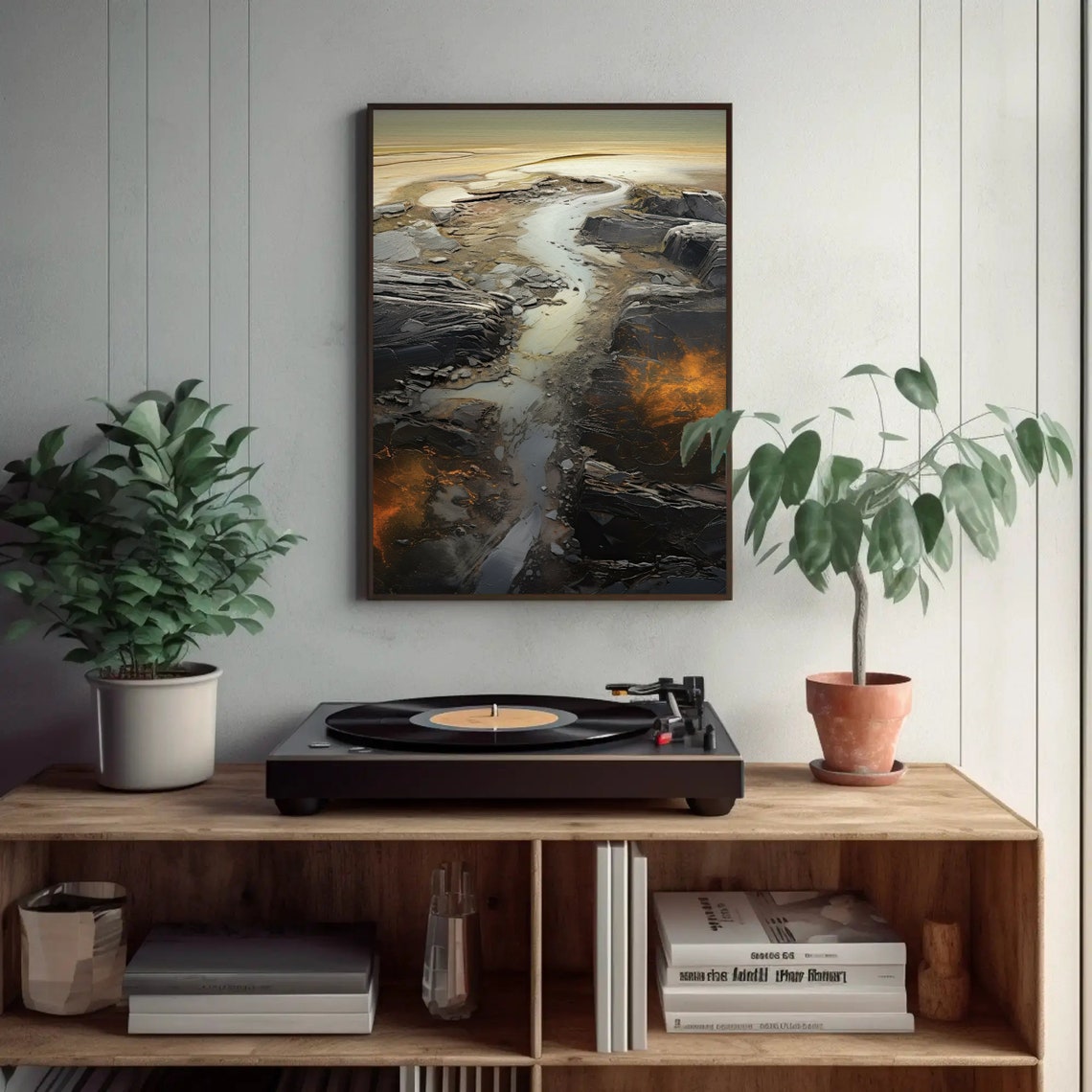 Rocky Shore Stream At Dusk Dark Coast Abstract Seascape Poster - Image 2