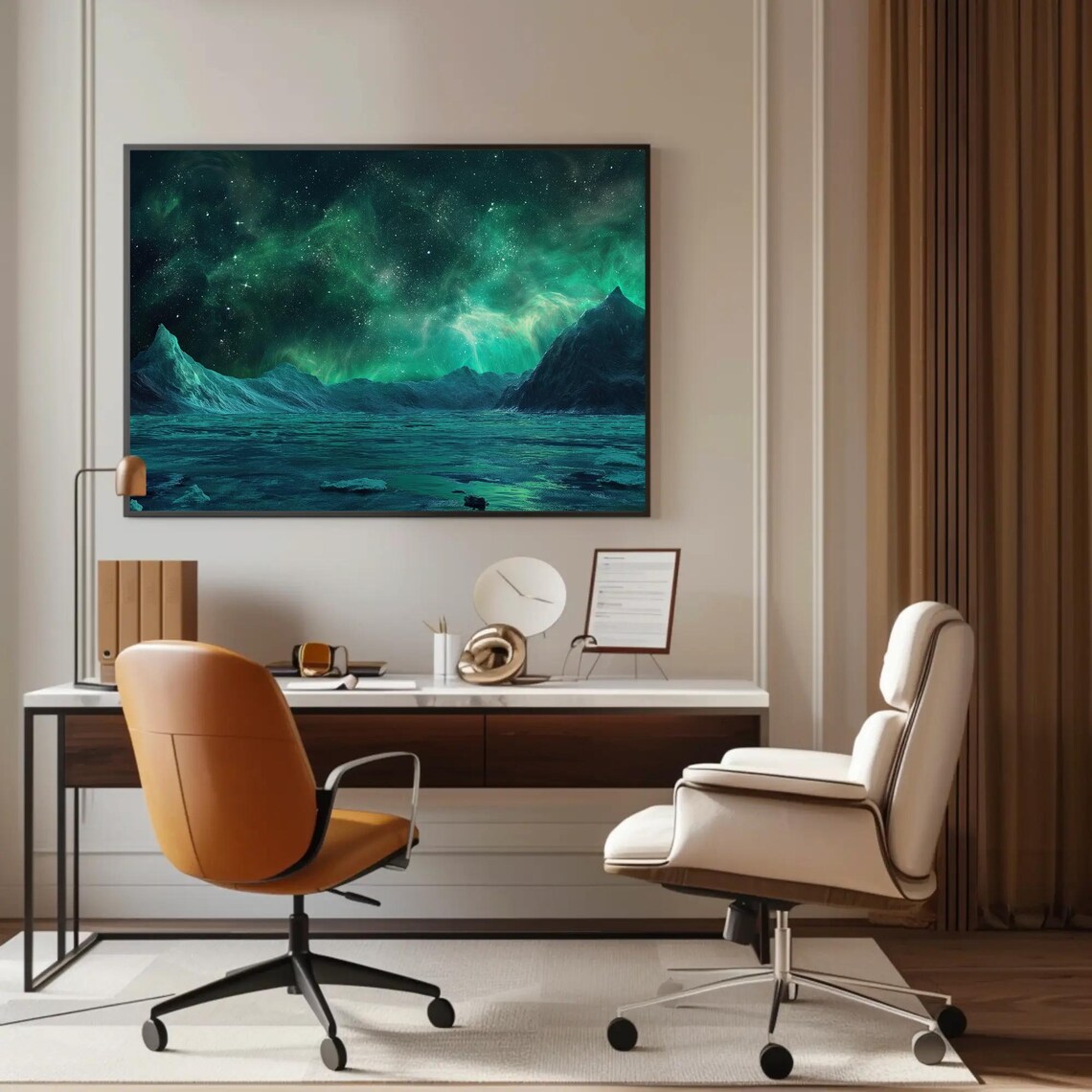 Antarctica Night Green Aurora Over Starry Ice Mountains Wall Art - Image 5
