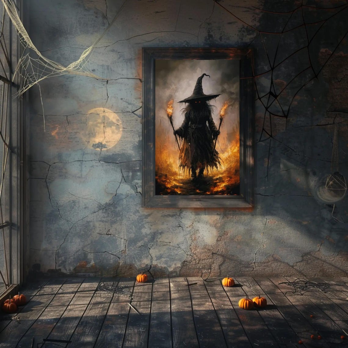 Witch Torch Fire Spooky Gothic Ornate Frame Halloween Poster - Image 4