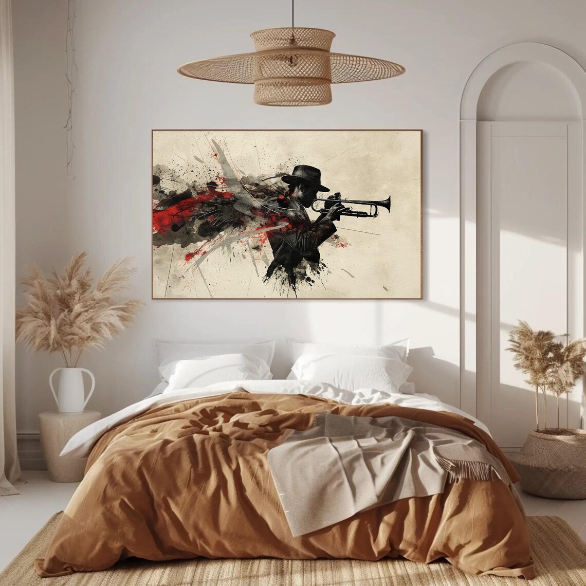 Jazz Trumpeter In Hat Silhouette Ink Splash Modern Music Poster - Image 4