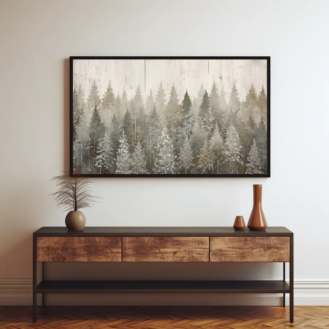 Abstract Whitewashed Pine Forest Winter Trees Neutral Art Poster - Image 3