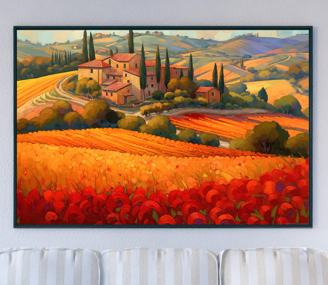 Tuscan Villa Sunset Golden Fields Cypress Trees Italian Art Poster - Image 4