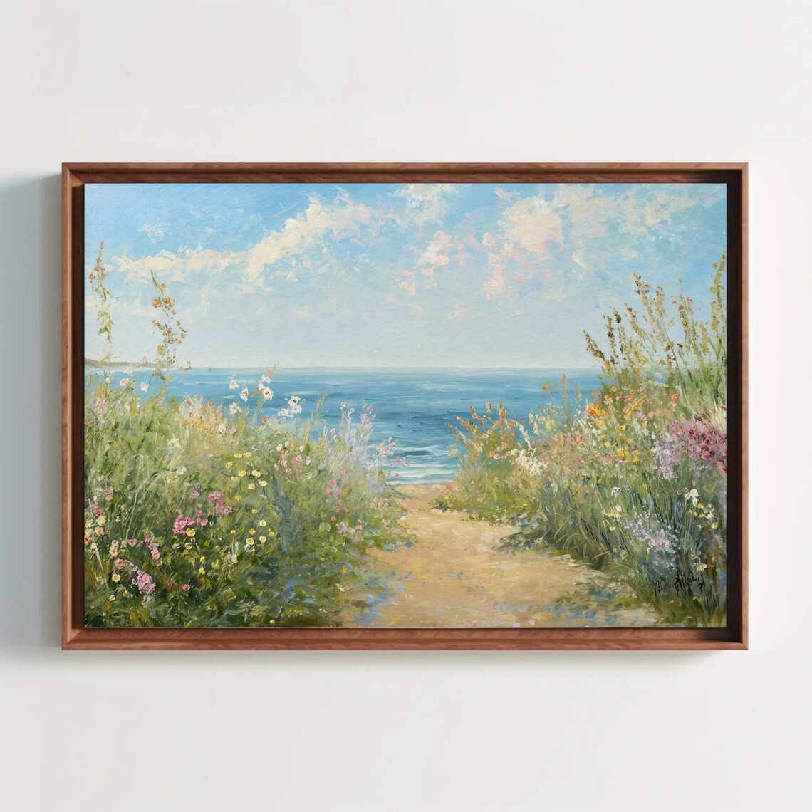 Coastal Wildflowers, Vintage Oil Painting Art Print