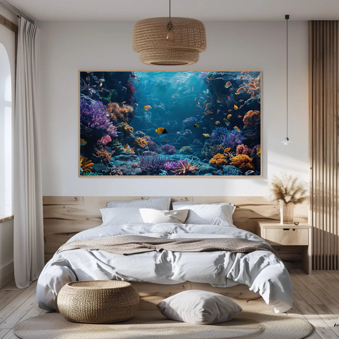 Blue Coral Reef Framed Horizontal Print Vibrant Ocean Art Underwater Landscape Coastal Wall Decor Ready To Hang Gift - Image 5
