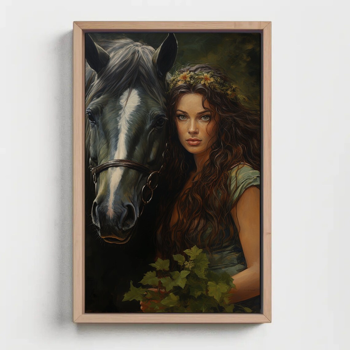 Mythic Epona Celtic Goddess Of Horses Dark Horse Portrait Wall Art - Image 4
