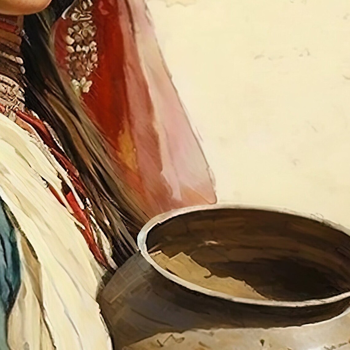 Portrait of Indian Woman With Clay Pot and Red Headscarf Poster - Image 2