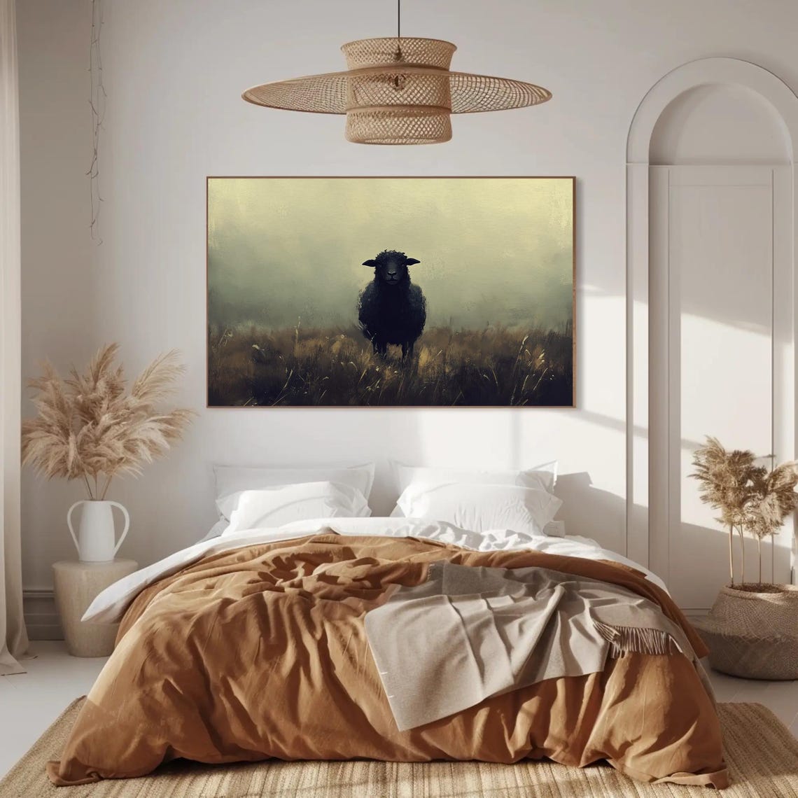 Black Sheep Standing In A Misty Field Moody Farm Animal Poster - Image 2