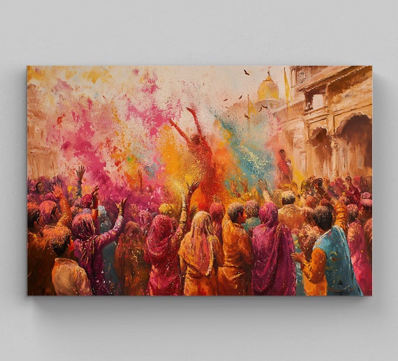 Colorful Holi Celebration Print Framed Wall Art Indian Wall Decor Indian Painting Colorful Modern Art Indian Gift