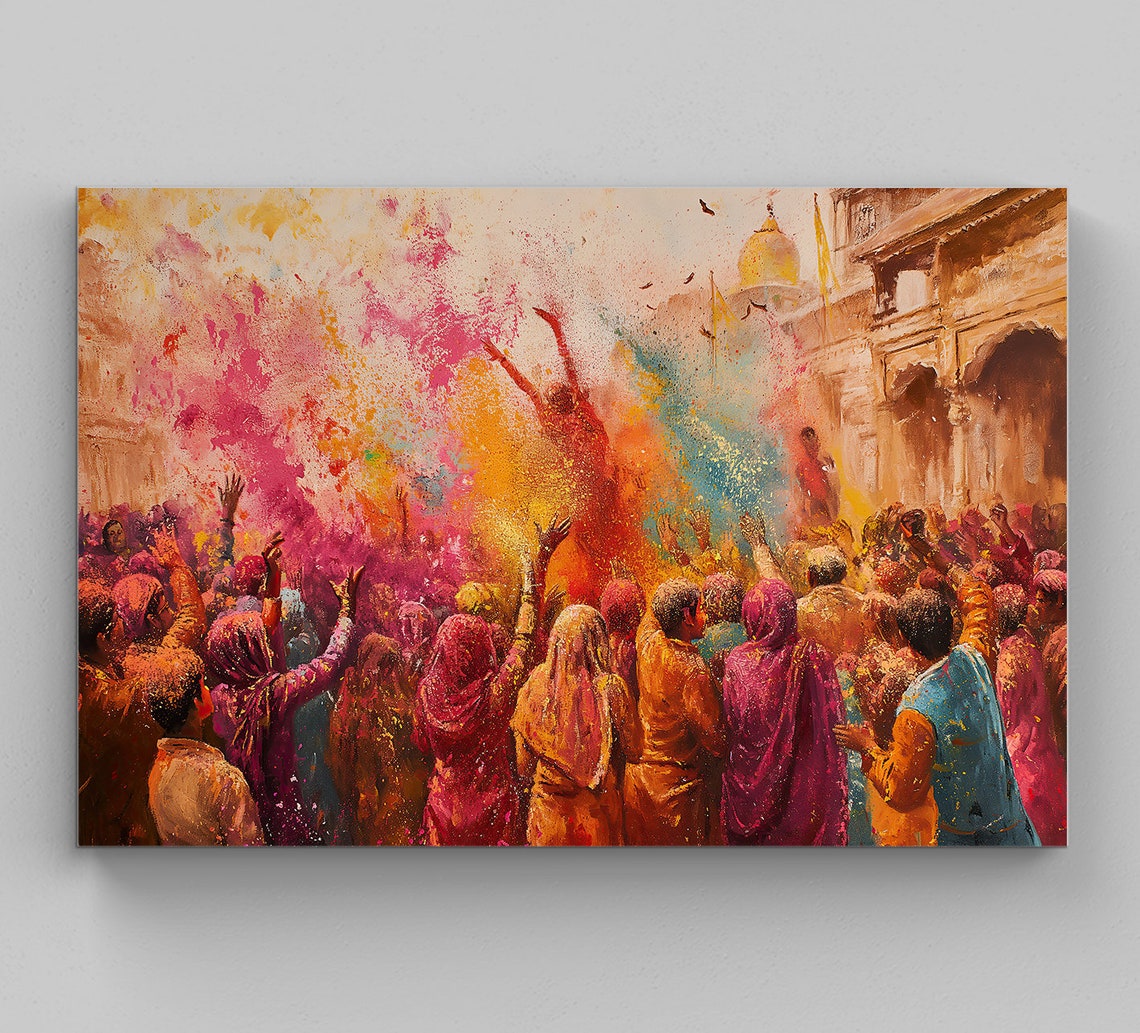 Holi Festival Crowd Celebration Colorful Powder Painting Poster