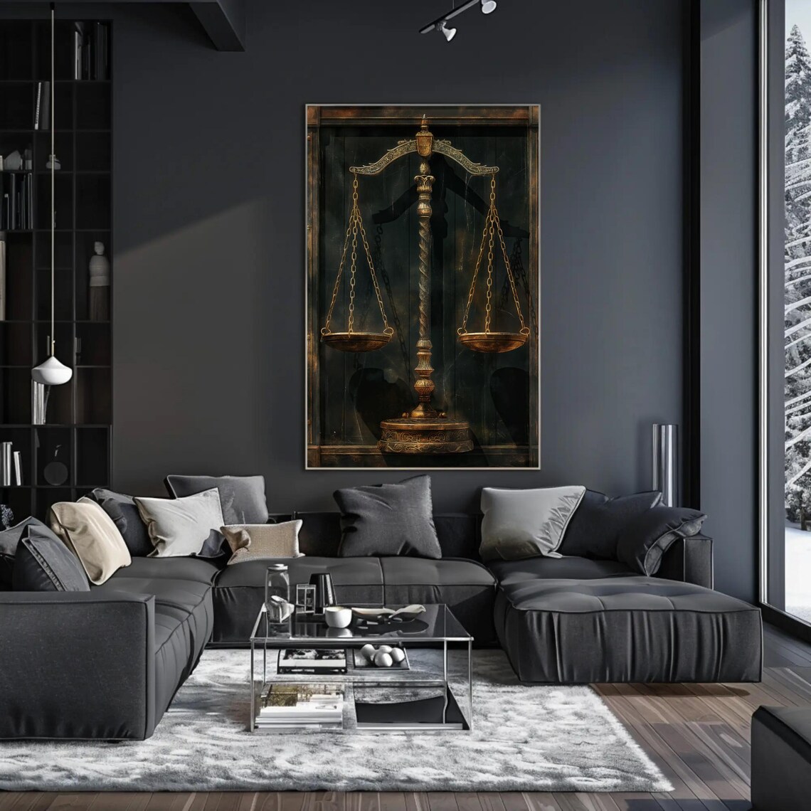 Antique Brass Scales Of Justice Law Office Dark Decor Poster - Image 5