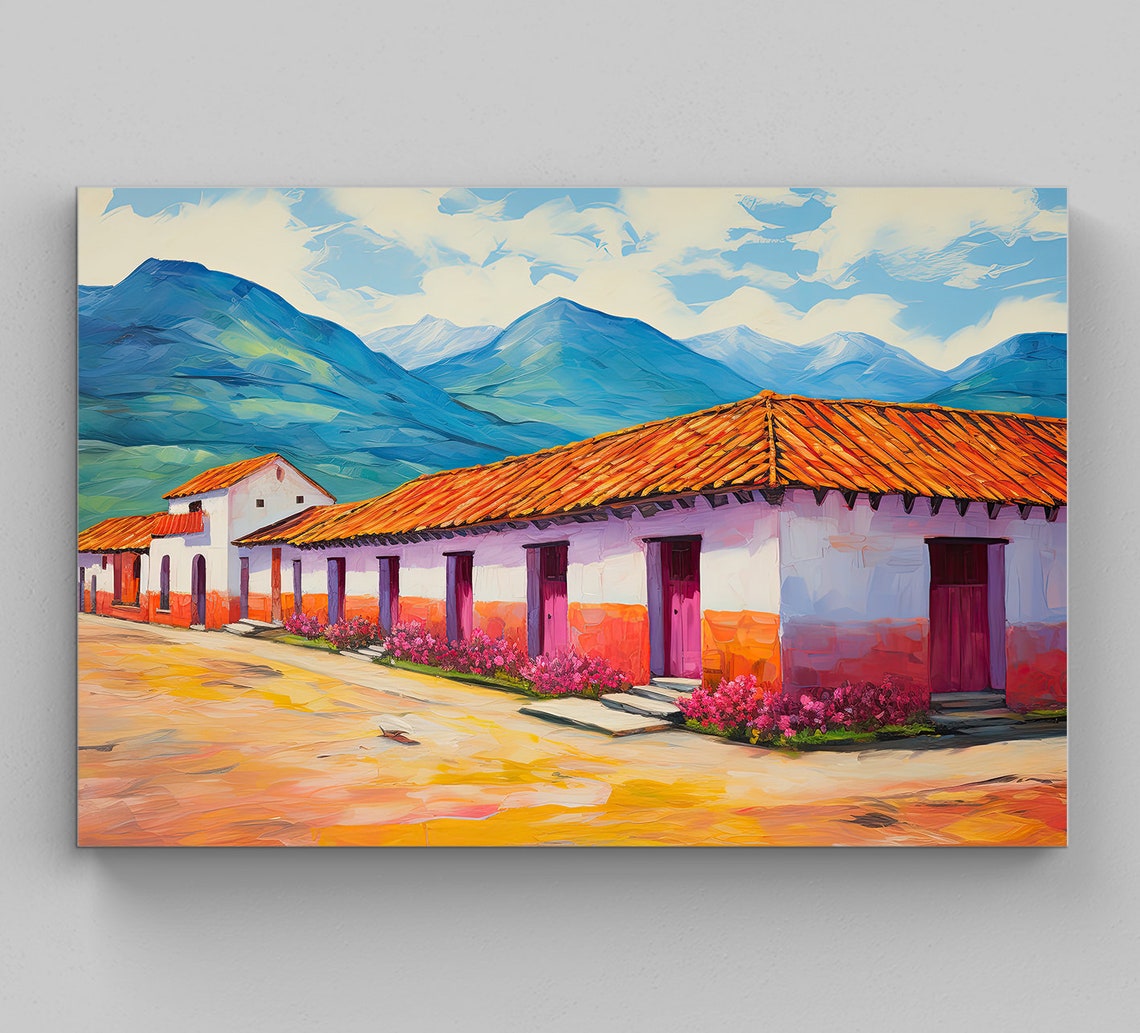 Villa de Leyva Colombia Colonial Street With Mountain View Poster