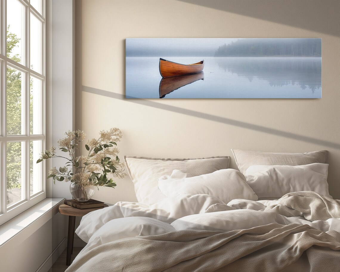 Canoe Art Print, Navy Blue Lakehouse Cottage Decor - Image 3