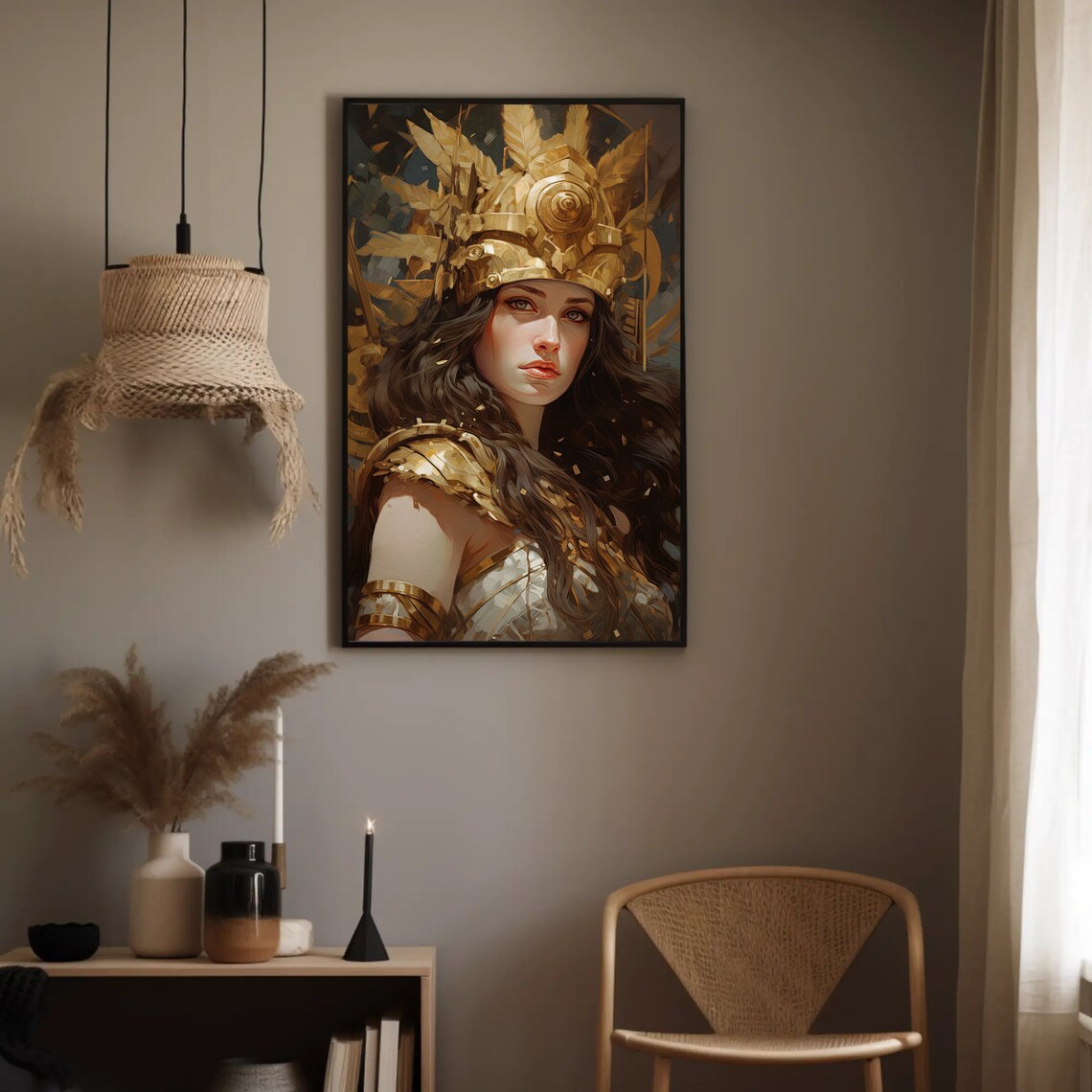 Goddess Artemis Portrait Gold Leaf Crown Huntress Wall Poster - Image 2