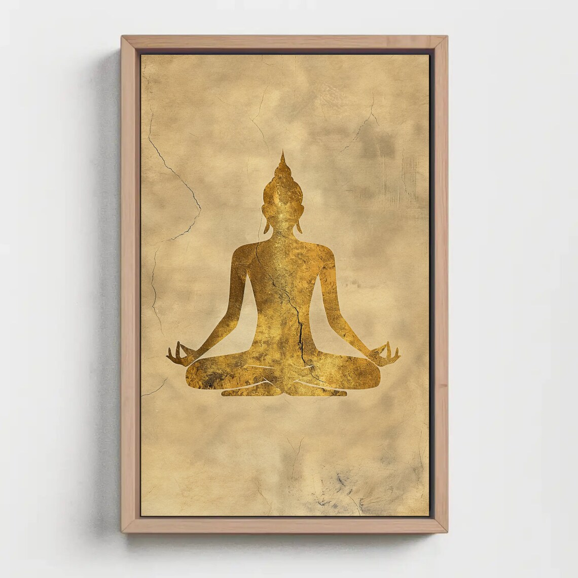 Gold Buddha Silhouette Meditating on Vintage Texture Wall Poster