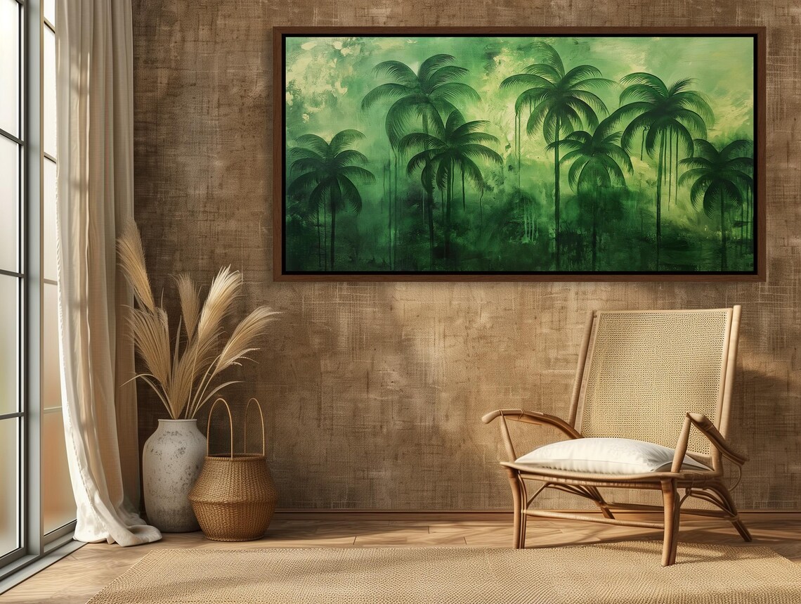 Lush Green Palm Trees Abstract Tropical Oil Painting Art Poster - Image 3