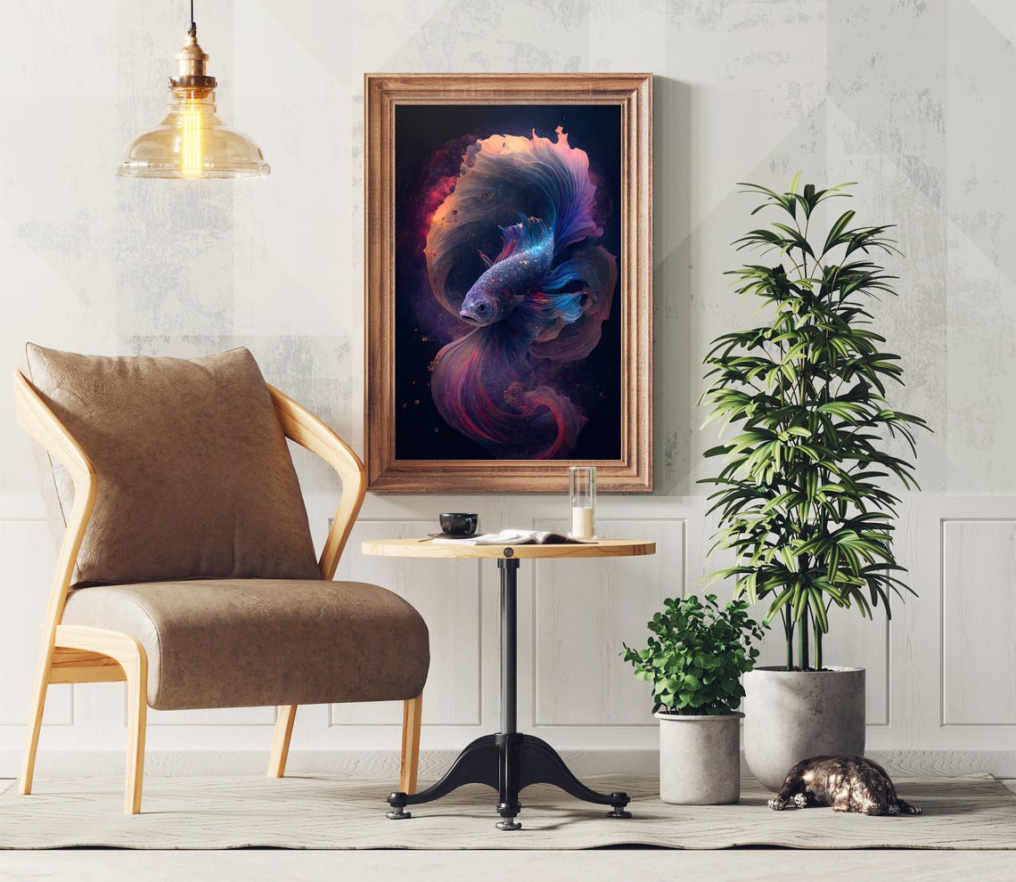 Cosmic Betta Fish Galaxy Fins On Black Abstract Aquarium Art Poster - Image 4
