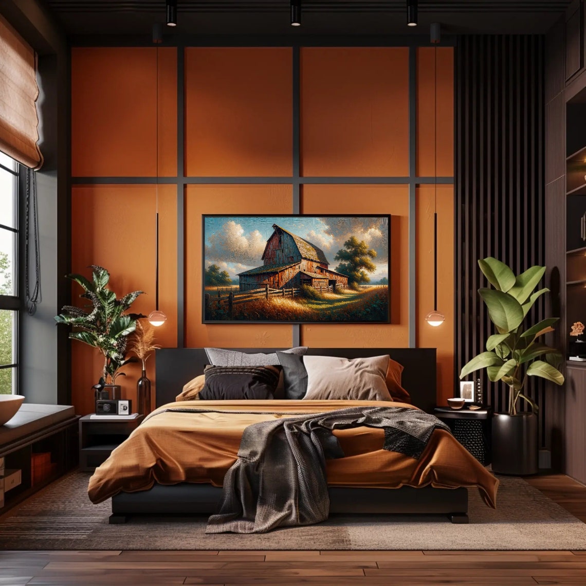 Weathered Wooden Barn In A Golden Field Rustic Farm Painting Poster - Image 4
