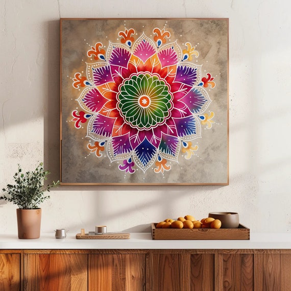 Rangoli Design Wall Art Large Print Indian Culture Wall Art Desi Art Indian Painting Indian Wall Decor Ready To Hang