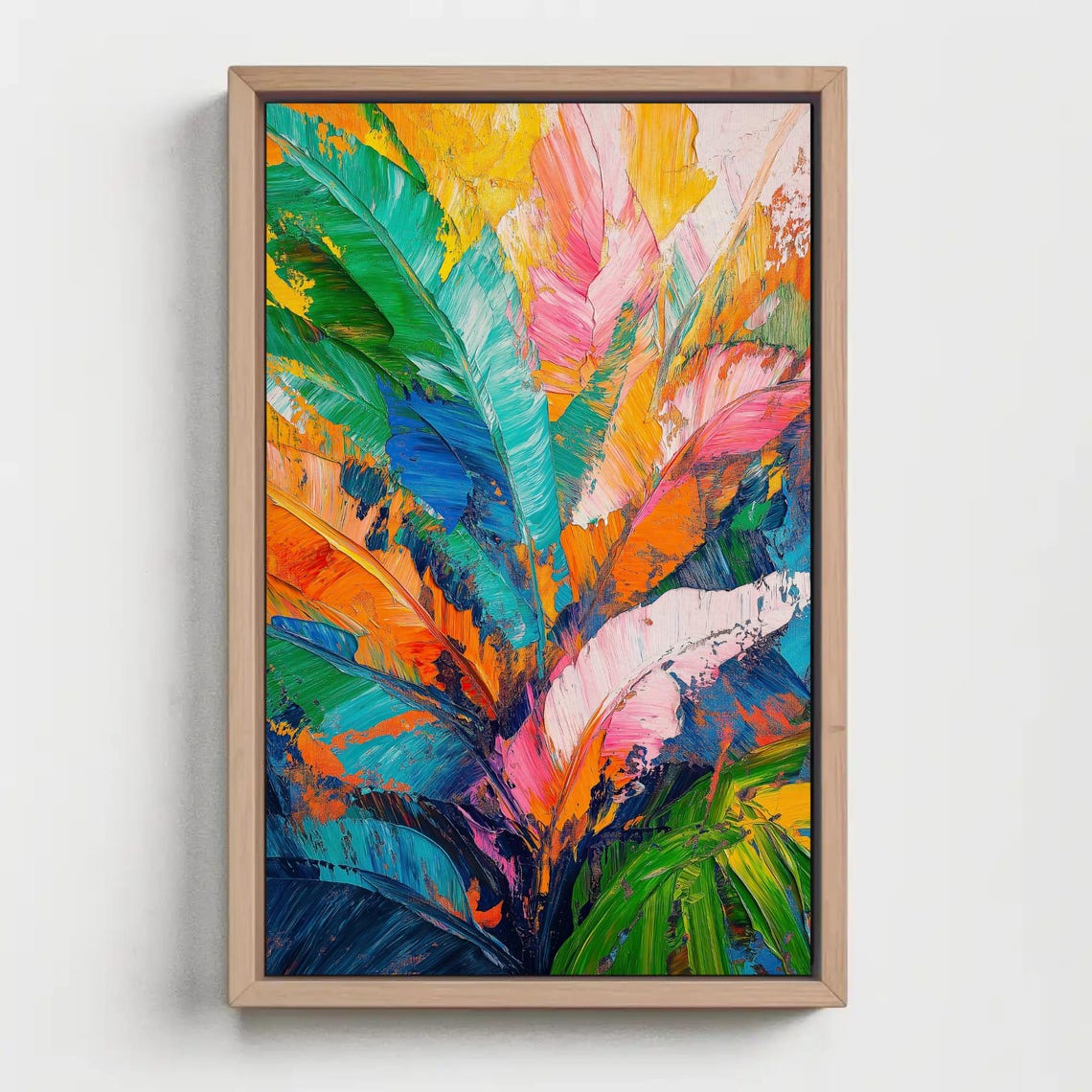 Vibrant Tropical Banana Leaves Thick Palette Knife Painting Poster - Image 2