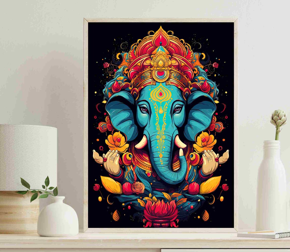 Ganesha Wall Art Print, Hindu Home Decor Piece