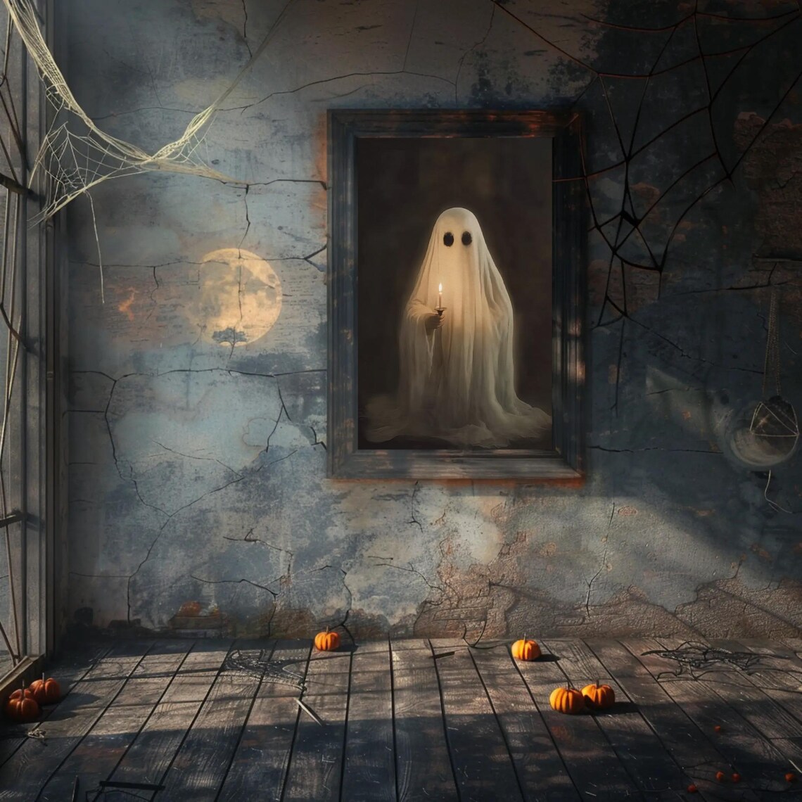 Ghost Holding Candle Darkness Ornate Golden Frame Haunting Night Poster - Image 5