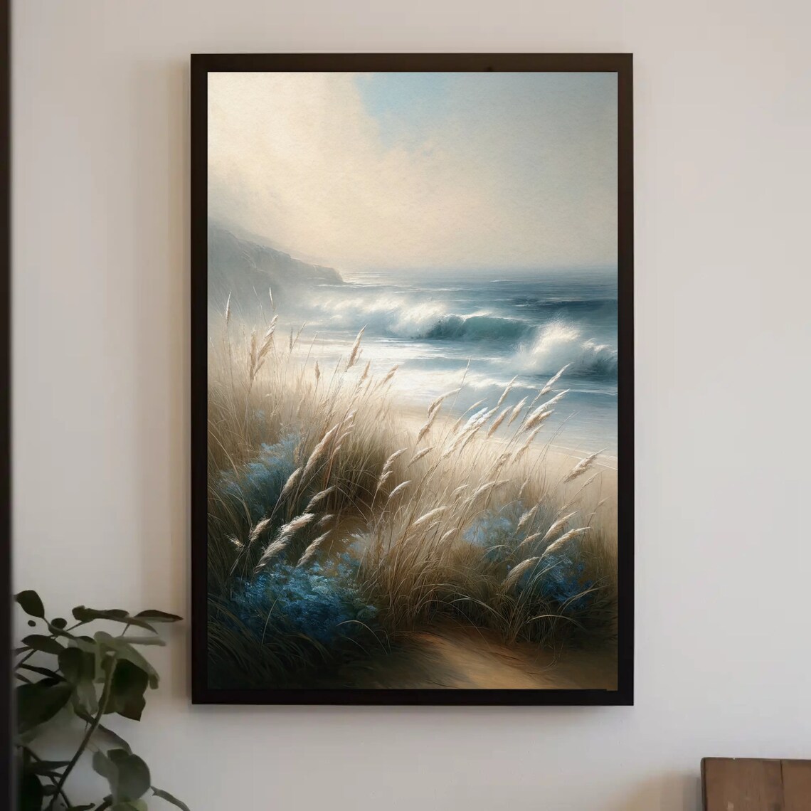 Ocean Waves Beach Grass Coastal Seaside Art Painting Wall Poster - Image 3