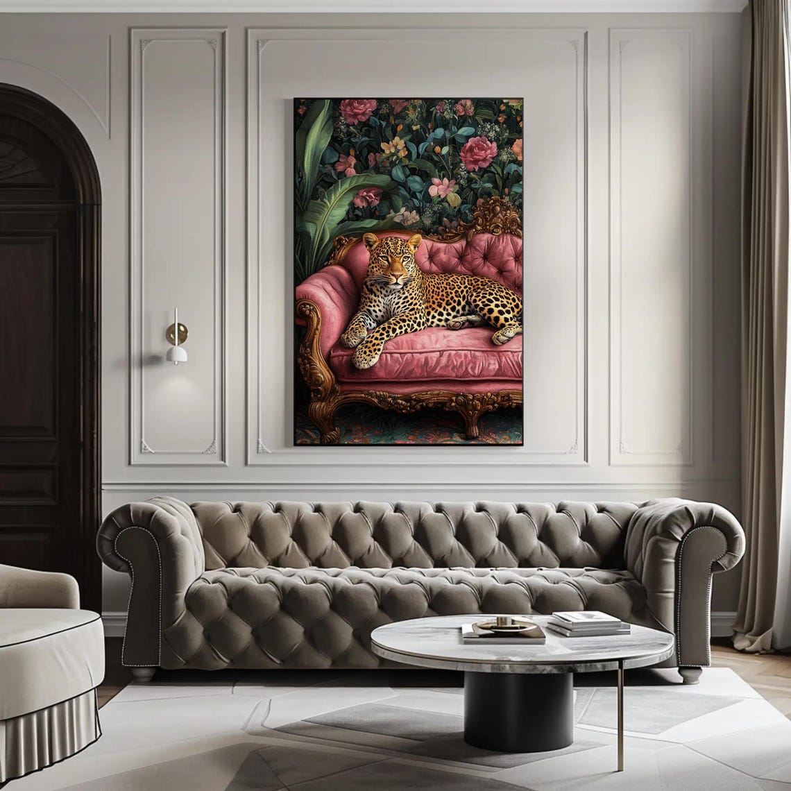 Leopard Lounging On A Pink Velvet Sofa Glam Wildlife Art Poster - Image 4