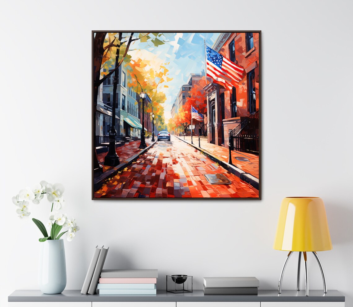 Boston Freedom Trail Autumn Street American Flags Art Poster - Image 4