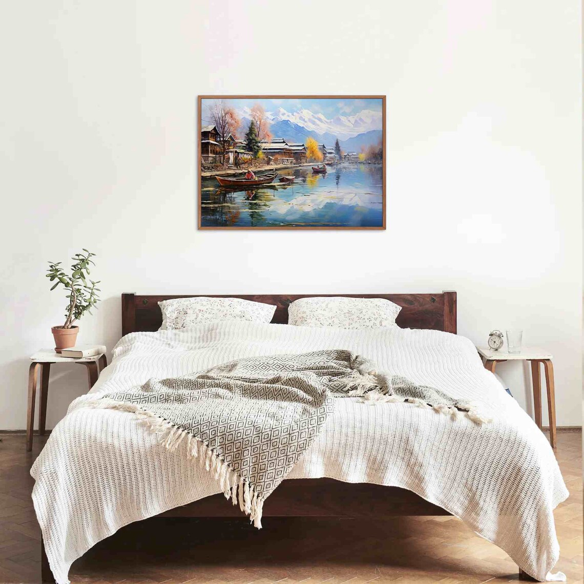 Kashmir Dal Lake Landscape, Oil Painting Art Print - Image 3