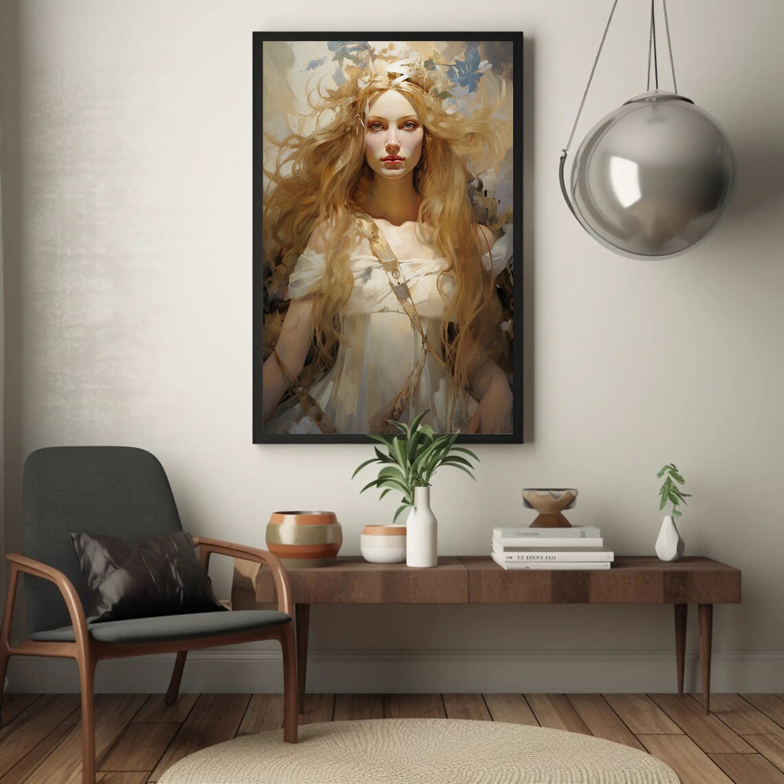 Freya Norse Goddess Flowing Golden Hair Ethereal Portrait Wall Art - Image 2
