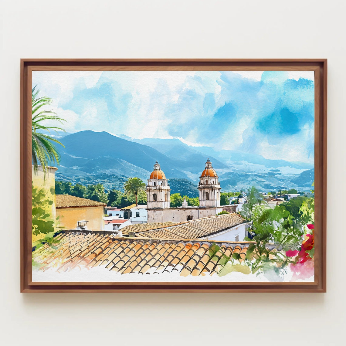 Mexican Rooftops with Church Domes and Blue Mountains Poster - Image 5