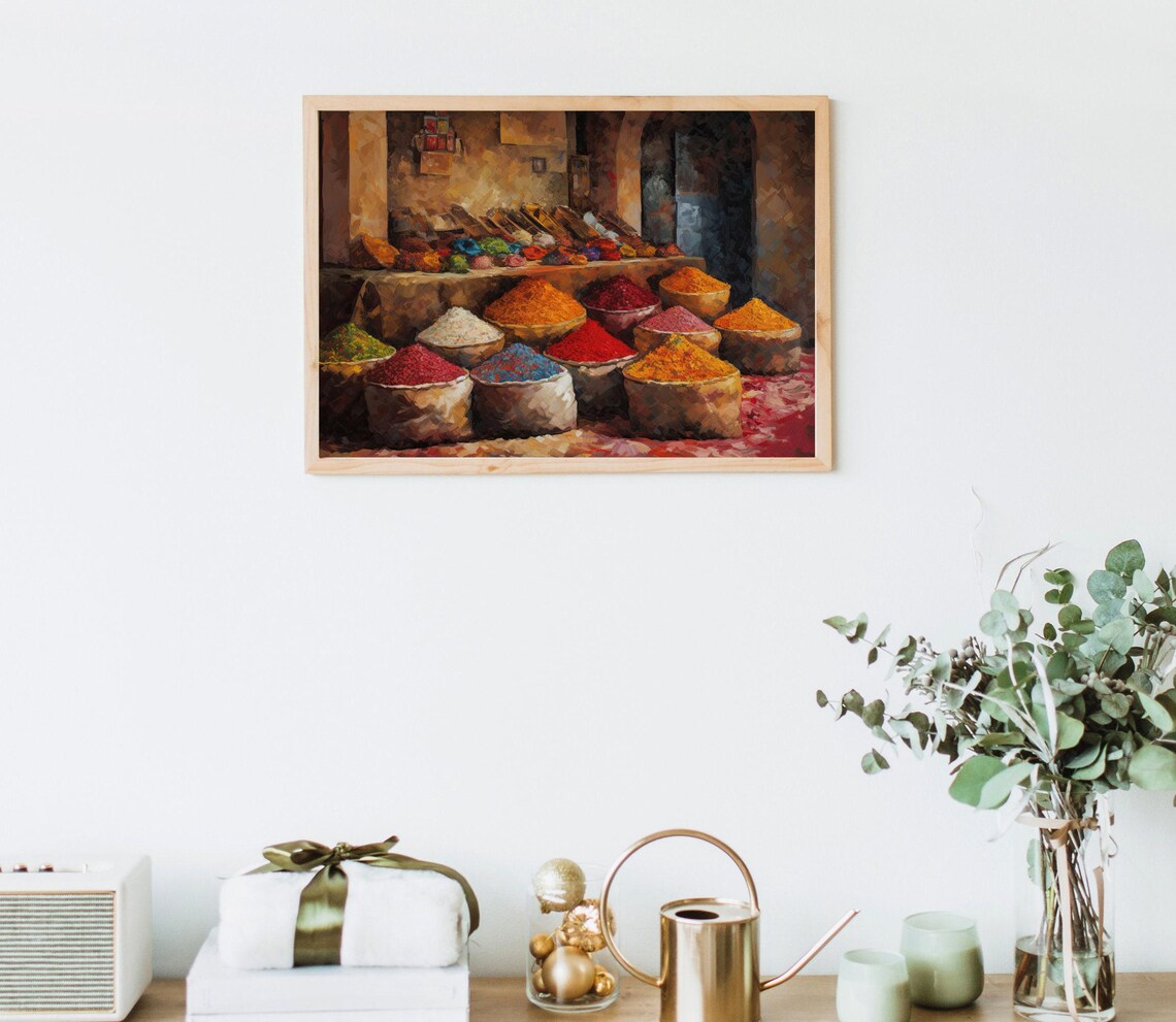Spice Market Oil Painting Vibrant Sacks of Spices Kitchen Poster - Image 4