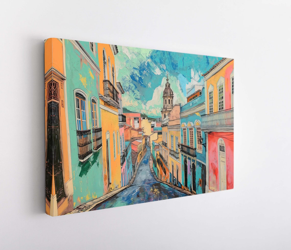Streets Of Salvador Bahia Oil Painting Wall Art Brazilian Gift Brazilian Landscape Print Brazil Travel Poster Ready To Hang - Image 5
