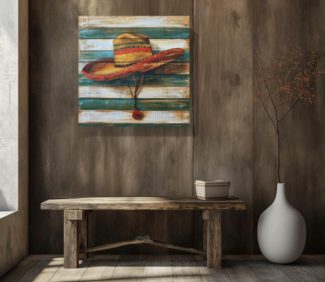 Mexican Cowboy Hat Wood Background Print Mexican Wall Art Rustic Wall Decor Mexican Modern Wall Art Unique Mexican Decor - Image 4