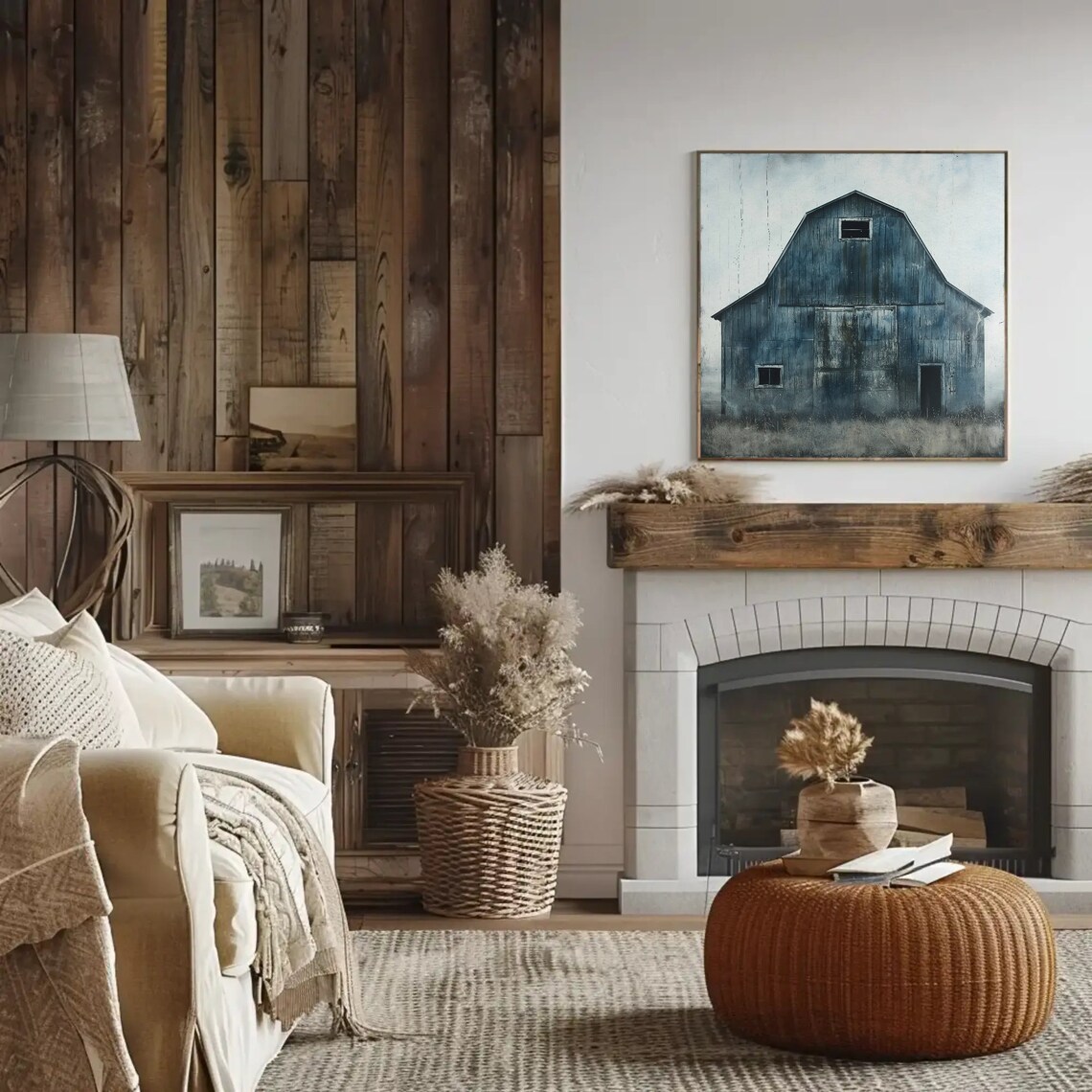 Old Blue Barn Painting, Rustic Farmhouse Art Print - Image 3