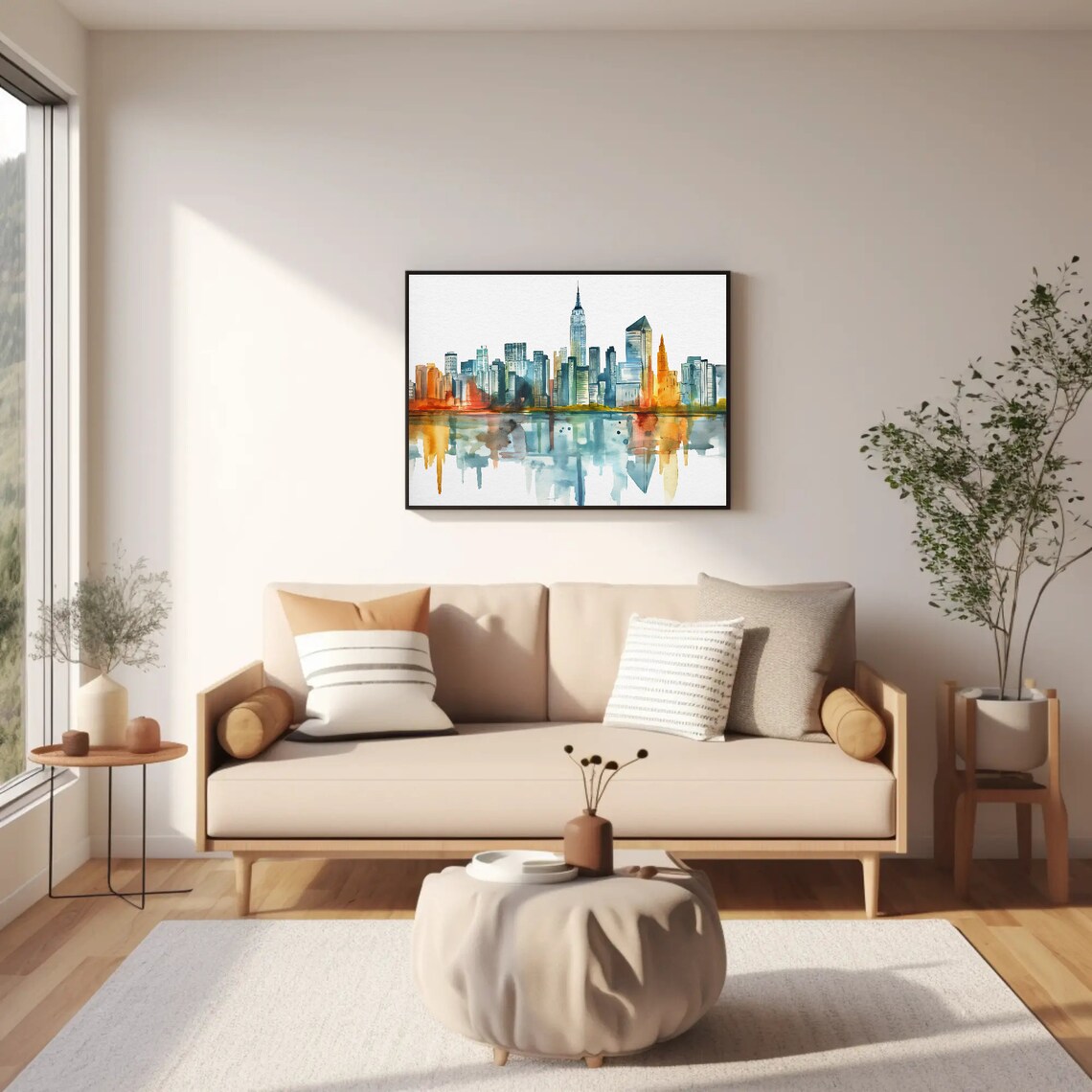 New York City Skyline Minimalist Watercolor Manhattan Poster - Image 2