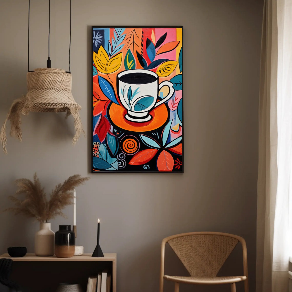 Coffee Cup Painting Modern Style Coffee Cup Wall Art Coffee Lover Print Tea Cup Large Ready To Hang - Image 5