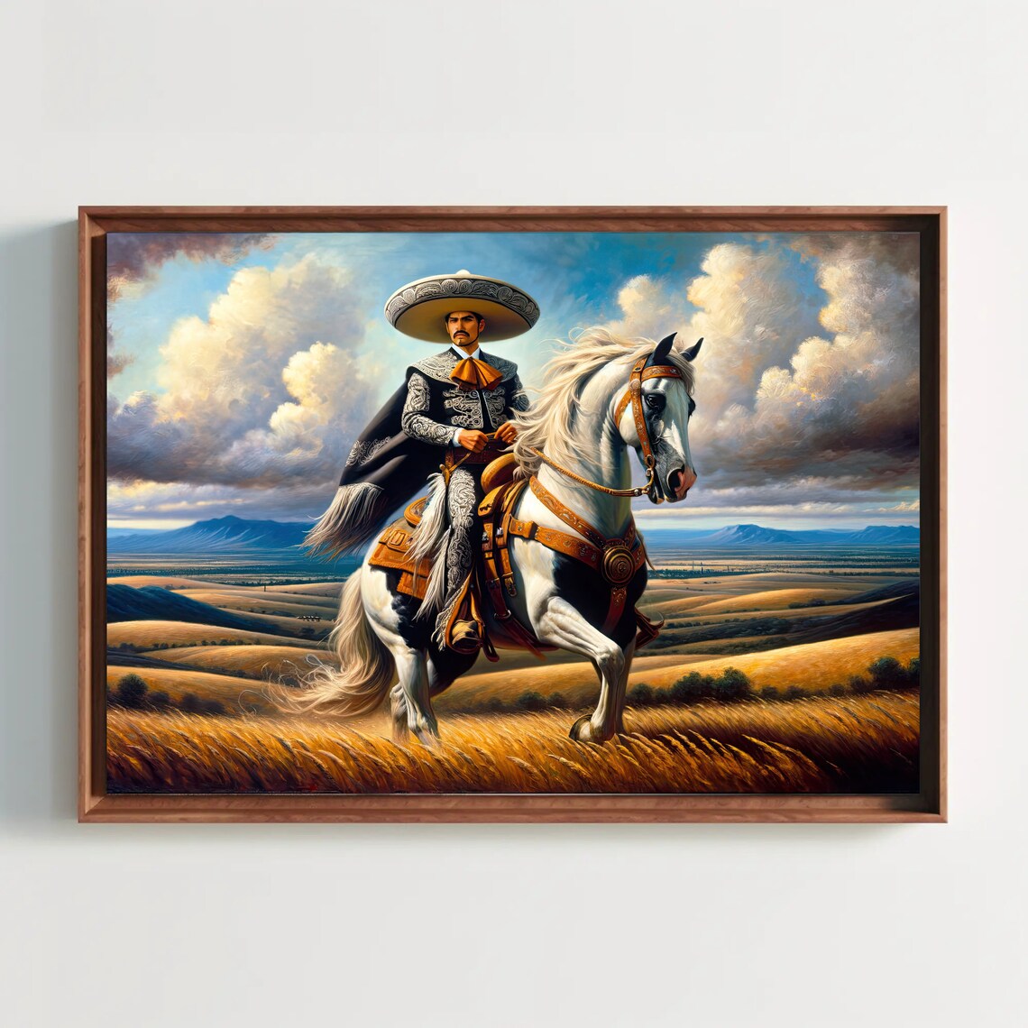 Mexican Charro Horseman in Sombrero Riding Golden Plains Poster - Image 3